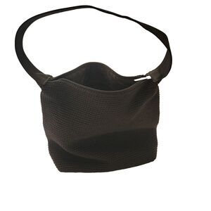 Vintage Crochet Knit Woven Shoulder Bag Purse Goth Boho Festival Black